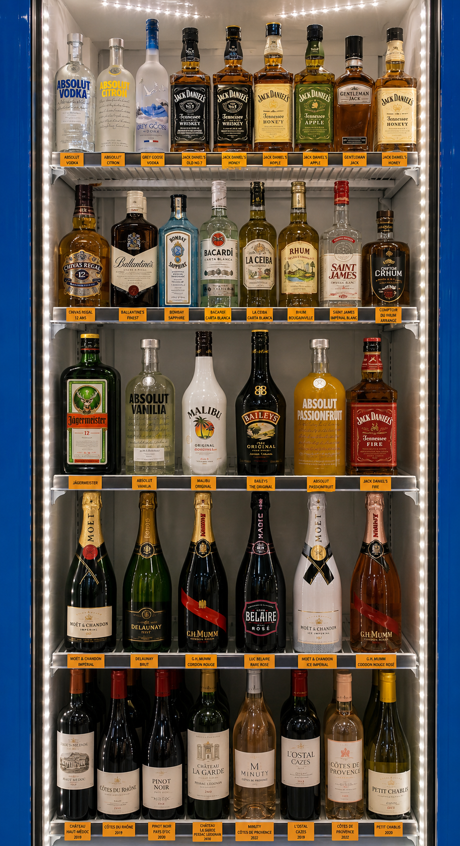 Frigo d'alcools et bouteilles premium