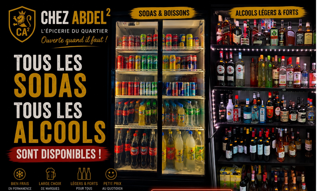 Sodas et alcools disponibles chez Chez Abdel²